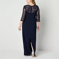 Brianna Milay Womens 3/4 Sleeve Beaded Fitted Gown Plus