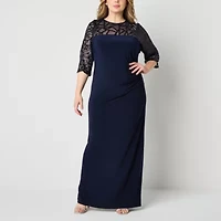 Brianna Milay Womens 3/4 Sleeve Beaded Fitted Gown Plus