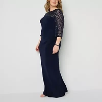 Brianna Milay Womens 3/4 Sleeve Beaded Fitted Gown Plus