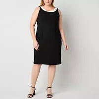 Maya Brooke Womens Plus Pearl Trim Jacket Dress