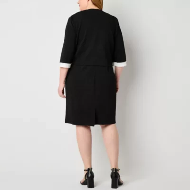 Maya Brooke Womens Plus Pearl Trim Jacket Dress