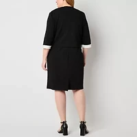 Maya Brooke Womens Plus Pearl Trim Jacket Dress