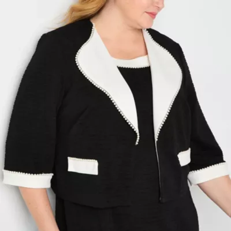 Maya Brooke Womens Plus Pearl Trim Jacket Dress
