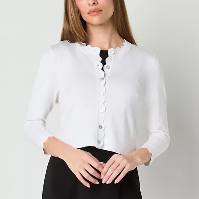 Perceptions Womens Split Crew Neck 3/4 Sleeve Shrug Petite
