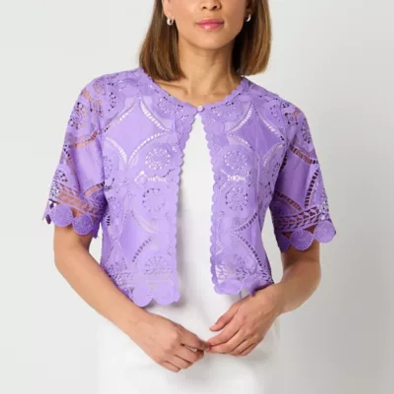 Rabbit Rabbit Rabbit Design Womens Round Neck Short Sleeve Shrug Petite