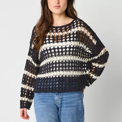 Arizona Juniors Womens Crew Neck Long Sleeve Striped Pullover Sweater