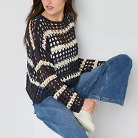 Arizona Juniors Womens Crew Neck Long Sleeve Striped Pullover Sweater