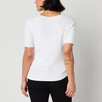 Liz Claiborne Womens Round Neck Short Sleeve Pullover Sweater