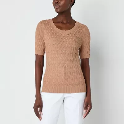 Liz Claiborne Womens Round Neck Short Sleeve Pullover Sweater
