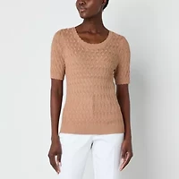 Liz Claiborne Womens Round Neck Short Sleeve Pullover Sweater