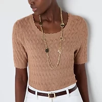 Liz Claiborne Womens Round Neck Short Sleeve Pullover Sweater