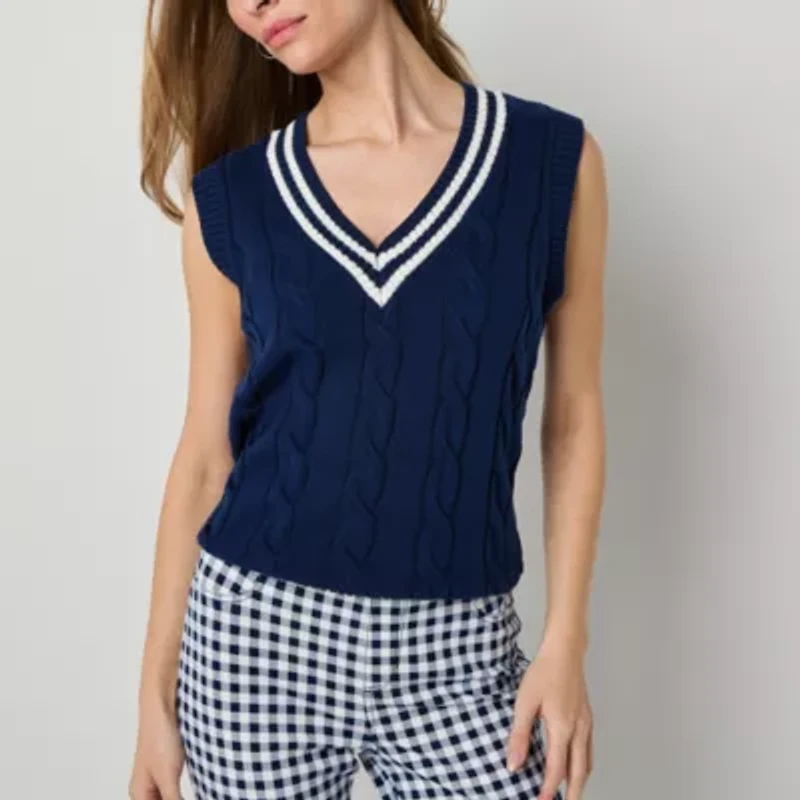St. John's Bay Womens V Neck Sleeveless Pullover Sweater