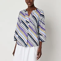 Liz Claiborne Womens V Neck 3/4 Sleeve Blouse