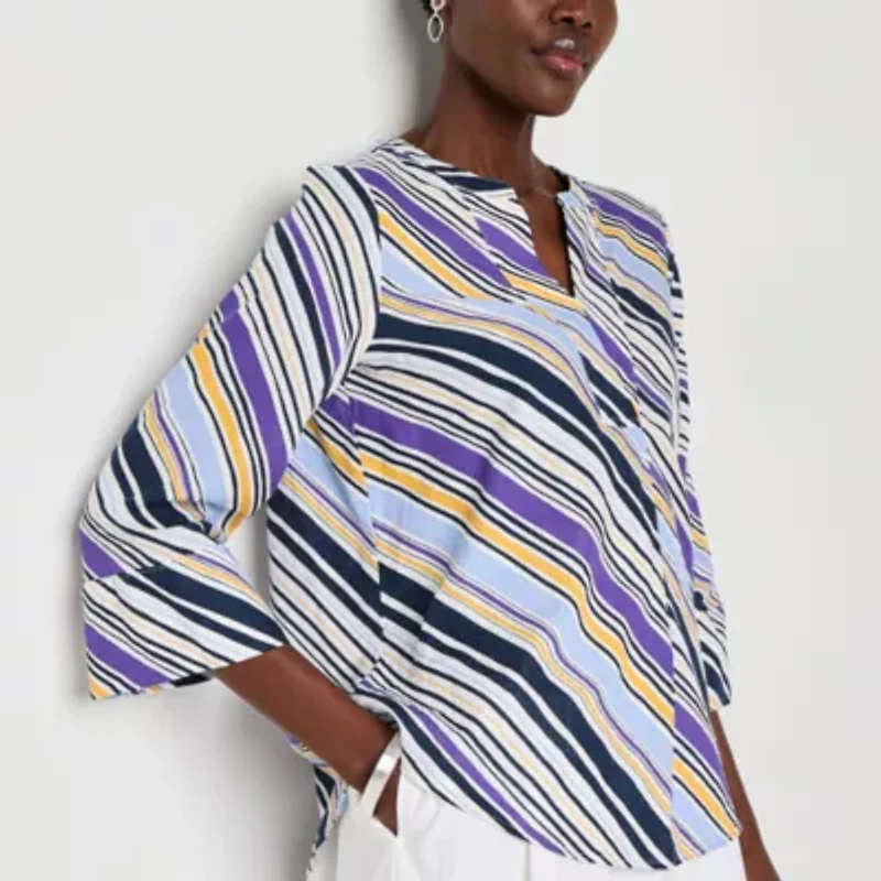 Liz Claiborne Womens V Neck 3/4 Sleeve Blouse