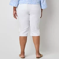Liz Claiborne Alyssa Cropped Womens Straight Mid Rise Plus Pull-On Pant