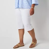 Liz Claiborne Alyssa Cropped Womens Straight Mid Rise Plus Pull-On Pant