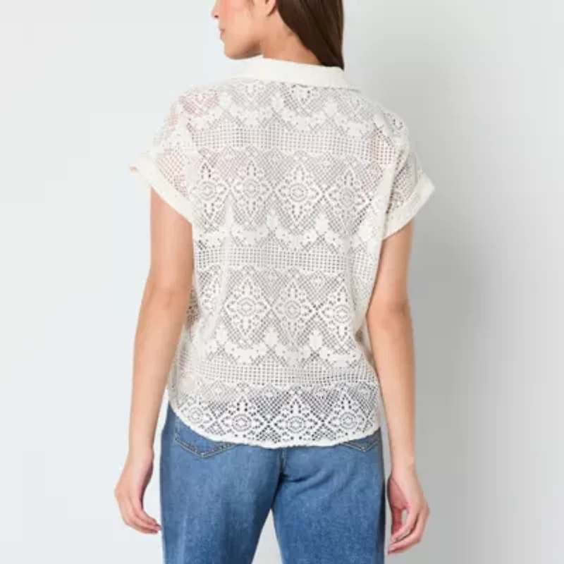 Frye and Co. Womens Short Sleeve Roll Sleeve Regular Fit Button-Down Shirt