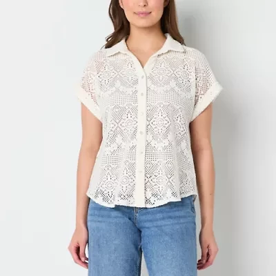 Frye and Co. Womens Short Sleeve Roll Sleeve Regular Fit Button-Down Shirt