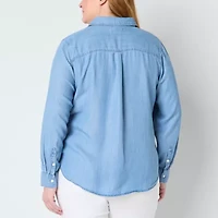Liz Claiborne Womens Long Sleeve Cuffed Sleeve Regular Fit Plus Button-Down Shirt