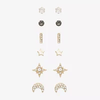 Mixit Stud Womens Cubic Zirconia Moon Star 6 Pair Earring Set