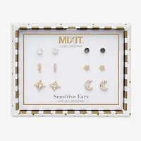 Mixit Stud Womens Cubic Zirconia Moon Star 6 Pair Earring Set