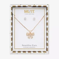 Mixit Pendant Necklace & Stud Earring Womens Cubic Zirconia Bow 2-pc. Jewelry Set