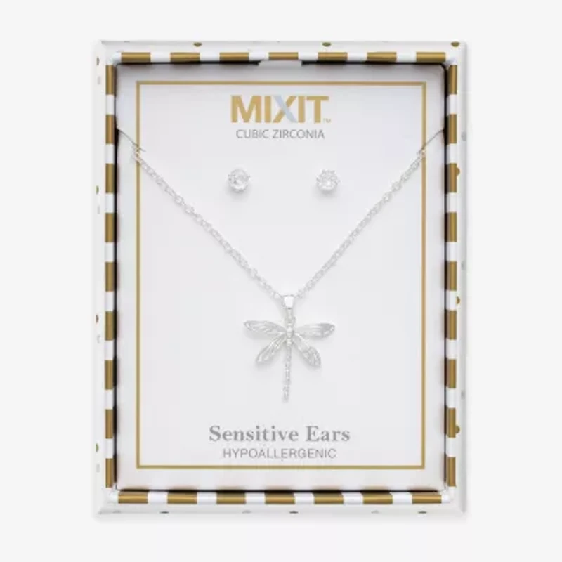 Mixit Pendant Necklace & Stud Earring Dragonfly Womens Cubic Zirconia 2-pc. Jewelry Set