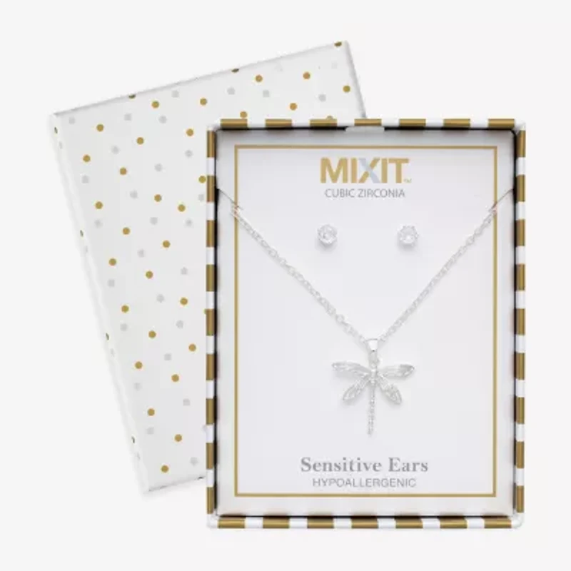Mixit Pendant Necklace & Stud Earring Dragonfly Womens Cubic Zirconia 2-pc. Jewelry Set