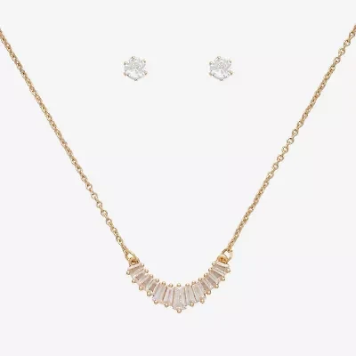 Mixit Frontal Necklace & Stud Earring Womens Cubic Zirconia 2-pc. Jewelry Set