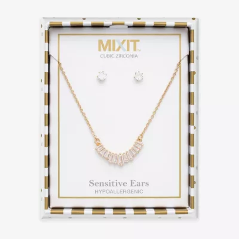 Mixit Frontal Necklace & Stud Earring Womens Cubic Zirconia 2-pc. Jewelry Set