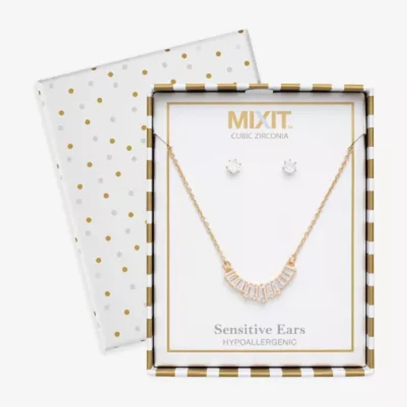 Mixit Frontal Necklace & Stud Earring Womens Cubic Zirconia 2-pc. Jewelry Set