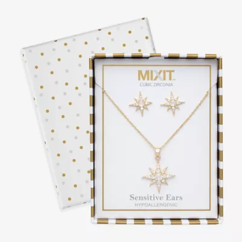 Mixit Pendant Necklace & Stud Earring Womens Cubic Zirconia Star 2-pc. Jewelry Set