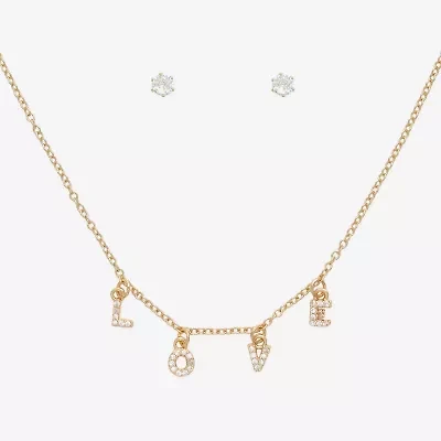 Mixit Love Charm Necklace & Stud Earring Womens Cubic Zirconia 2-pc. Jewelry Set