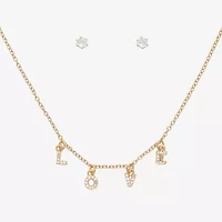 Mixit Love Charm Necklace & Stud Earring Womens Cubic Zirconia 2-pc. Jewelry Set