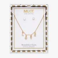 Mixit Love Charm Necklace & Stud Earring Womens Cubic Zirconia 2-pc. Jewelry Set