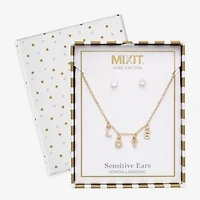 Mixit Love Charm Necklace & Stud Earring Womens Cubic Zirconia 2-pc. Jewelry Set