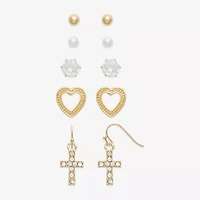 Mixit Stud Womens Cubic Zirconia Cross Heart 5 Pair Earring Set