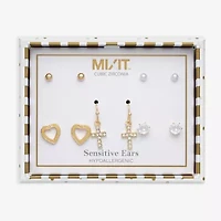 Mixit Stud Womens Cubic Zirconia Cross Heart 5 Pair Earring Set