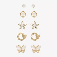 Mixit Stud Womens Cubic Zirconia Butterfly Flower 5 Pair Earring Set