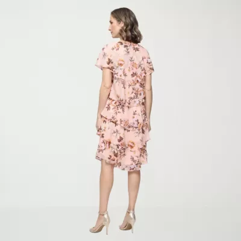 S. L. Fashions Womens Short Sleeve Floral Shift Dress