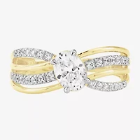 (F / Si2) Womens 1 CT. T.W. Lab Grown White Diamond 10K Gold Round Crossover Side Stone Cocktail Ring