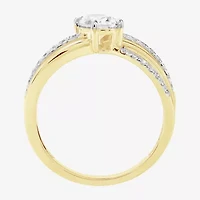 (F / Si2) Womens 1 CT. T.W. Lab Grown White Diamond 10K Gold Round Crossover Side Stone Cocktail Ring