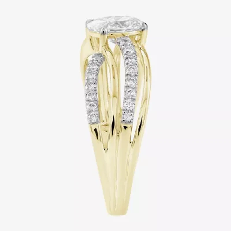 (F / Si2) Womens 1 CT. T.W. Lab Grown White Diamond 10K Gold Round Crossover Side Stone Cocktail Ring