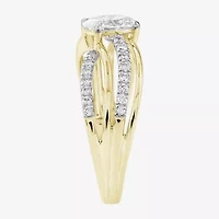 (F / Si2) Womens 1 CT. T.W. Lab Grown White Diamond 10K Gold Round Crossover Side Stone Cocktail Ring