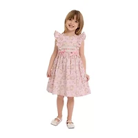 Bonnie Jean Little Girls Smocked Bunny Short Sleeve Flutter A-Line Dress