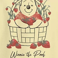 Strawberry Basket Womens Juniors Crew Neck Short Sleeve Loose Fit Winnie The Pooh Graphic T-Shirt