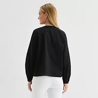 Liz Claiborne Womens Tall Round Neck Long Sleeve Blouse