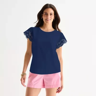 St. John's Bay Womens Tall Crew Neck Short Sleeve Blouse