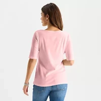 St. John's Bay Womens Boat Neck Elbow Sleeve T-Shirt
