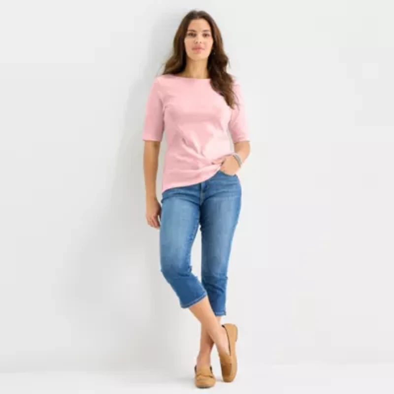 St. John's Bay Womens Boat Neck Elbow Sleeve T-Shirt